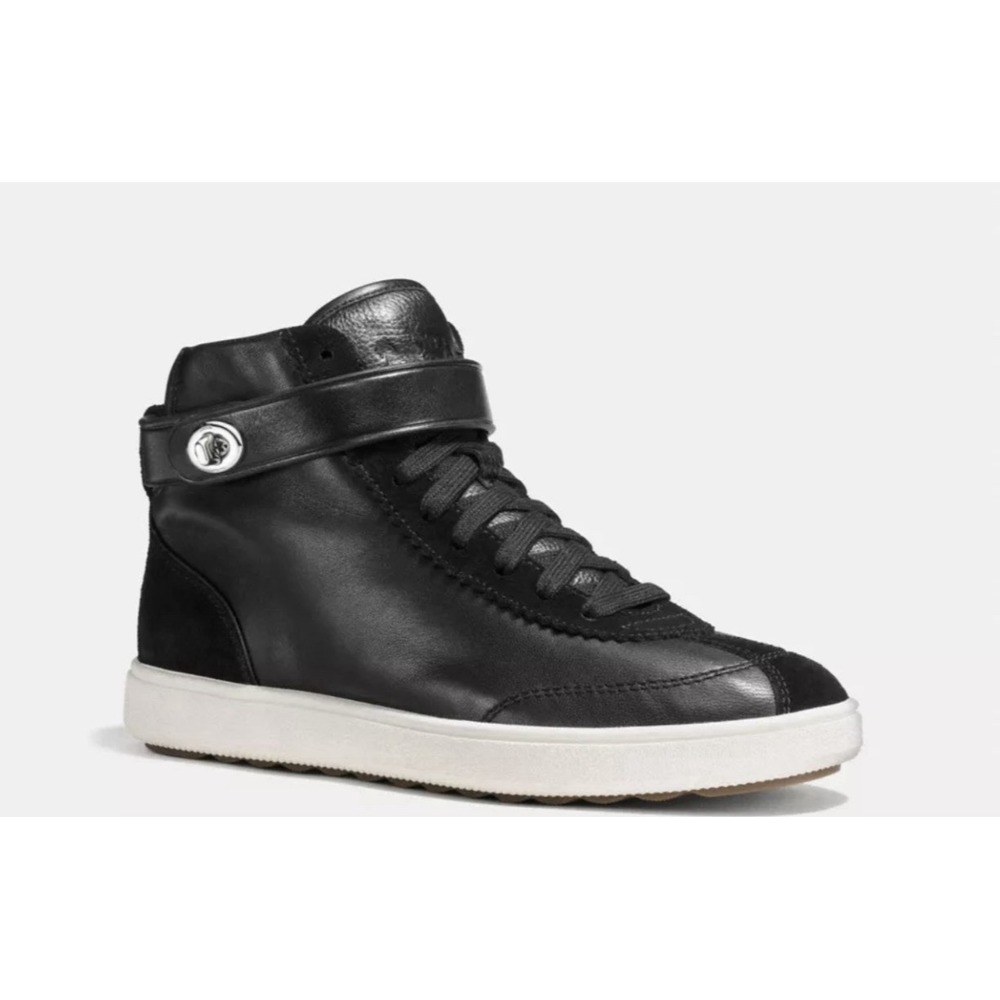 Coachβ Women Size 7.5M Sheep Nappa Suede High Top Sneakers Shoes Black C213